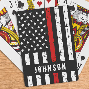 Personalised Firefighter Flag Thin Red Line Playing Cards