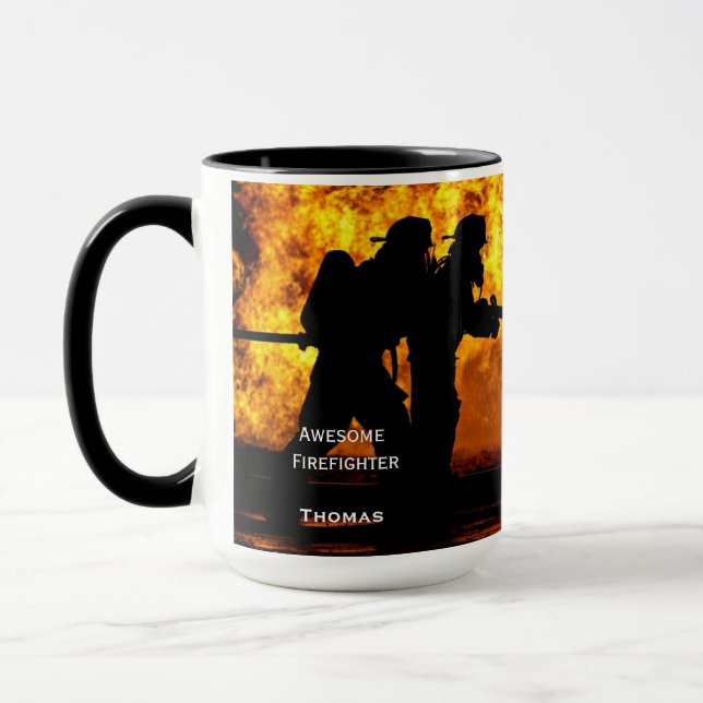 Personalised Firefighter Flames Mug (Left)