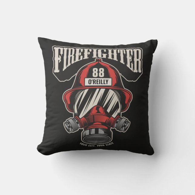 Personalised Firefighter Mask Fire Dept Helmet Cushion (Front)