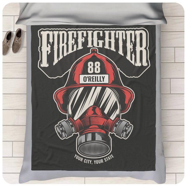 Personalised Firefighter Mask Fire Dept Helmet  Fleece Blanket (Creator Uploaded)