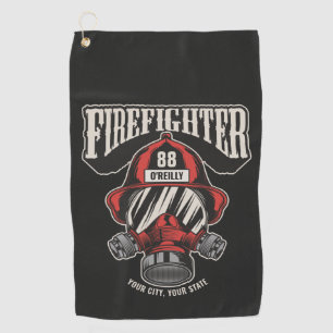 Personalised Firefighter Mask Fire Dept Helmet Golf Towel