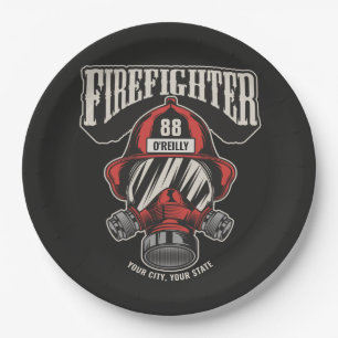 Personalised Firefighter Mask Fire Dept Helmet Paper Plate