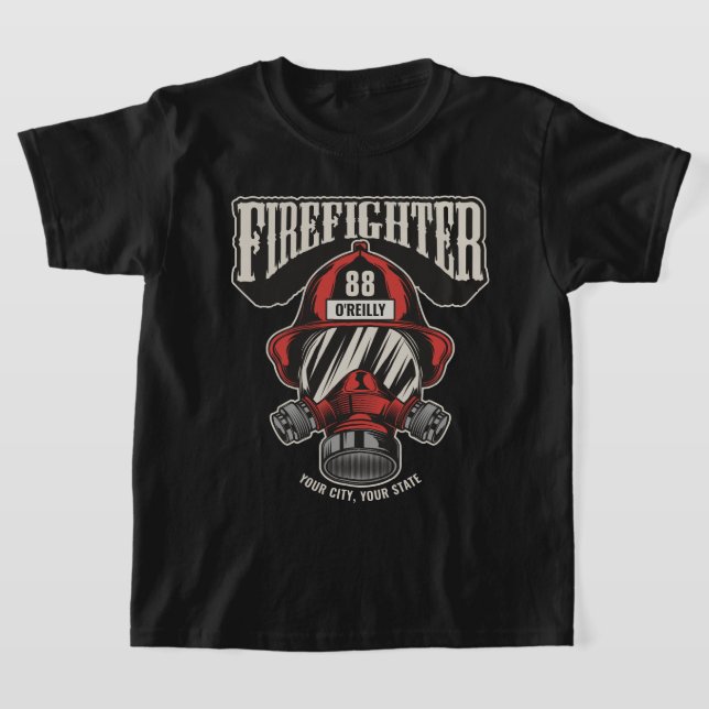 Personalised Firefighter Mask Fire Dept Helmet  T-Shirt (Laydown)
