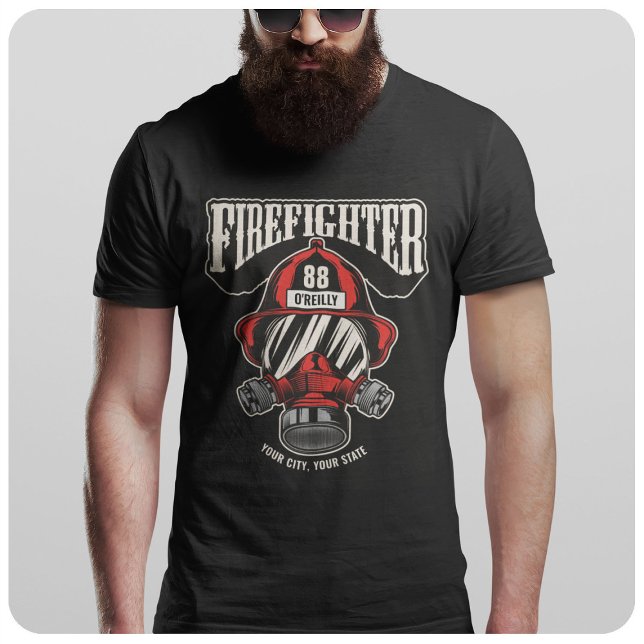 Personalised Firefighter Mask Fire Dept Helmet T-Shirt (Creator Uploaded)