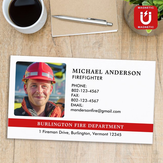 Personalised Firefighter Photo Fire Department Magnetic Business Card (Creator Uploaded)