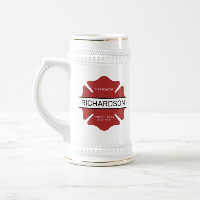 Personalised Firefighter Red Logo Symbol  Beer Stein (Left)