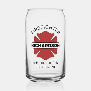 Personalised Firefighter Red Logo Symbol  Can Glass