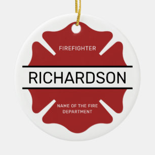 Personalised Firefighter Red Logo Symbol Ceramic Tree Decoration