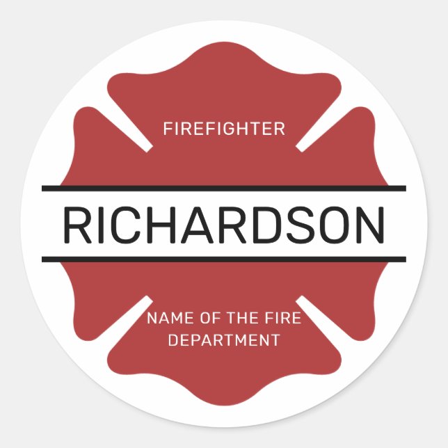 Personalised Firefighter Red Logo Symbol  Classic Round Sticker (Front)