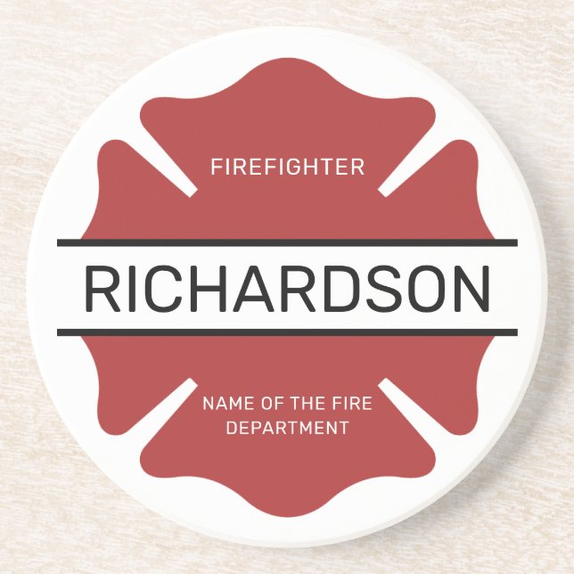 Personalised Firefighter Red Logo Symbol  Coaster (Front)