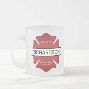 Personalised Firefighter Red Logo Symbol  Frosted Glass Coffee Mug