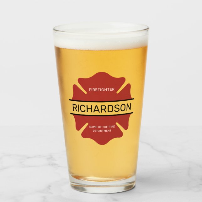 Personalised Firefighter Red Logo Symbol  Glass (Front Filled)