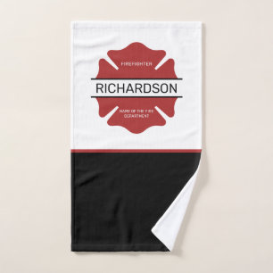 Personalised Firefighter Red Logo Symbol  Hand Towel