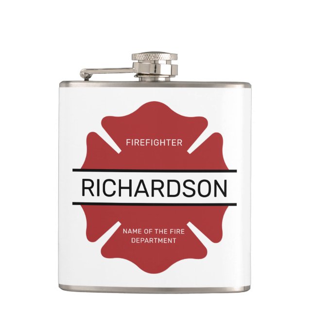 Personalised Firefighter Red Logo Symbol  Hip Flask (Front)