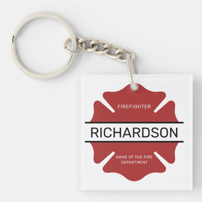 Personalised Firefighter Red Logo Symbol  Key Ring (Front)