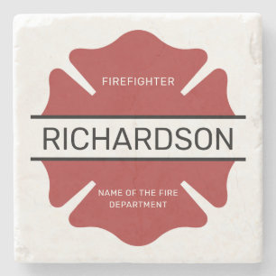 Personalised Firefighter Red Logo Symbol  Stone Coaster