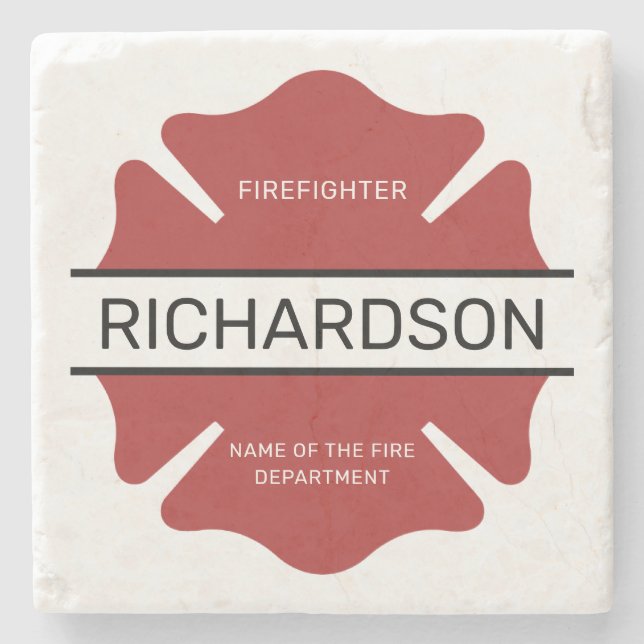Personalised Firefighter Red Logo Symbol  Stone Coaster (Front)