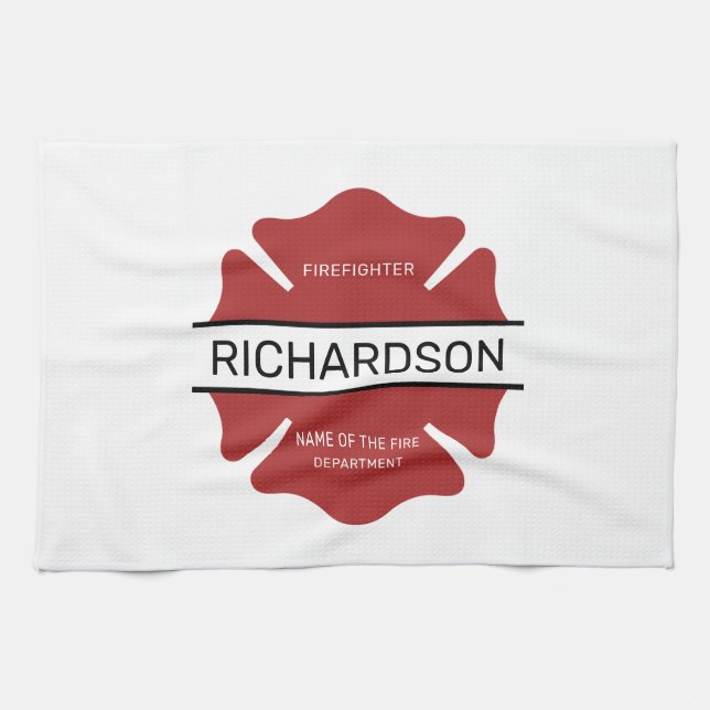 Personalised Firefighter Red Logo Symbol  Tea Towel (Horizontal)