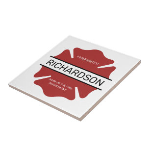 Personalised Firefighter Red Logo Symbol  Tile