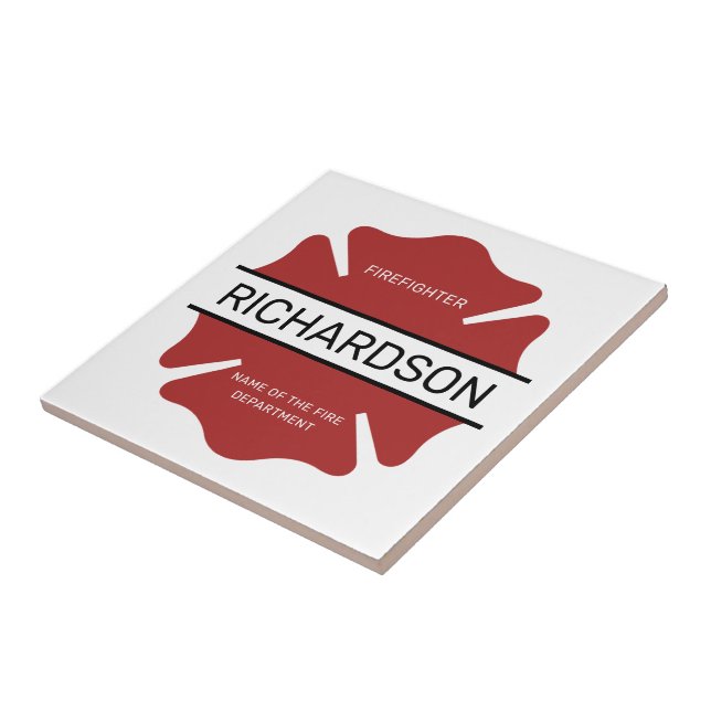 Personalised Firefighter Red Logo Symbol  Tile (Side)