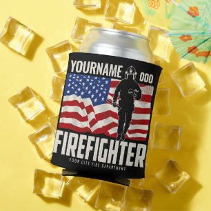 Personalised Firefighter Rescue USA Flag Patriotic Can Cooler