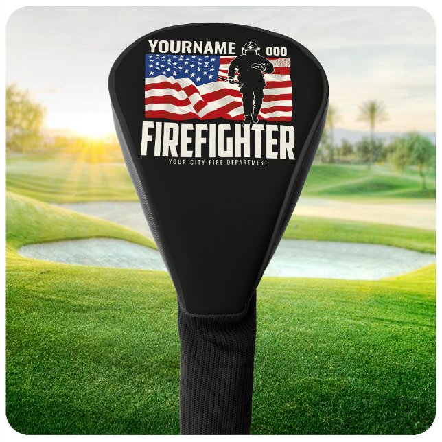 Personalised Firefighter Rescue USA Flag Patriotic Golf Head Cover (Creator Uploaded)