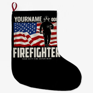 Personalised Firefighter Rescue USA Flag Patriotic Large Christmas Stocking