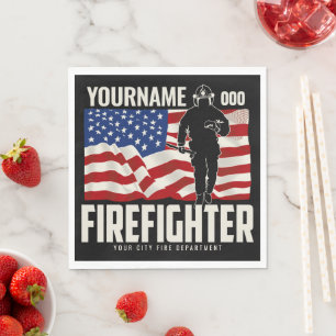 Personalised Firefighter Rescue USA Flag Patriotic Napkin