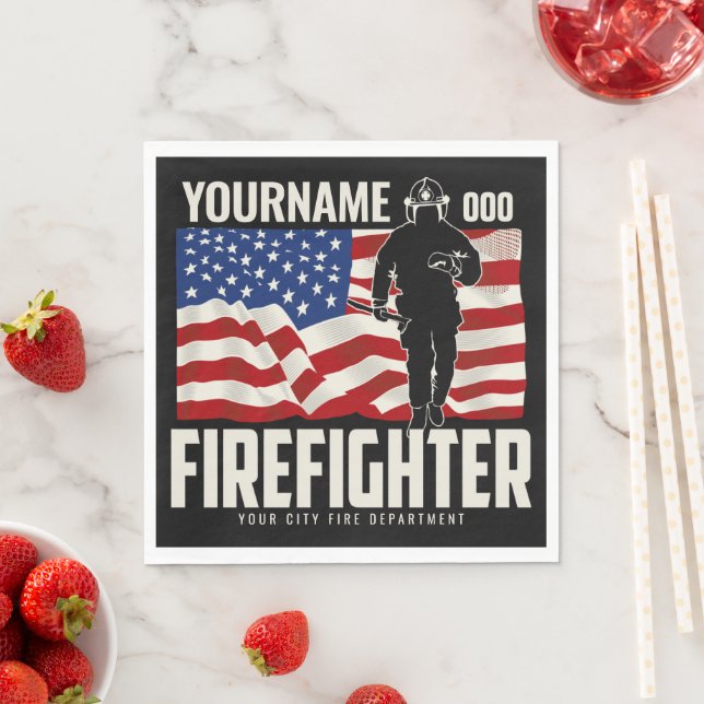 Personalised Firefighter Rescue USA Flag Patriotic Napkin (Insitu)