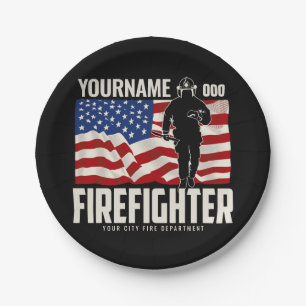 Personalised Firefighter Rescue USA Flag Patriotic Paper Plate