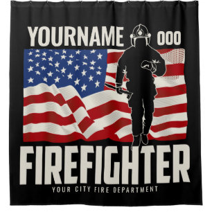Personalised Firefighter Rescue USA Flag Patriotic Shower Curtain