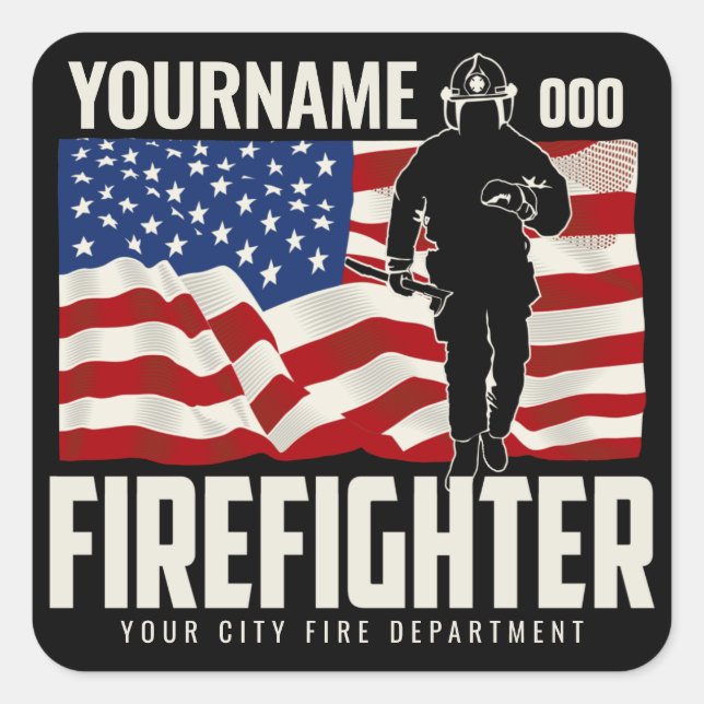 Personalised Firefighter Rescue USA Flag Patriotic Square Sticker (Front)