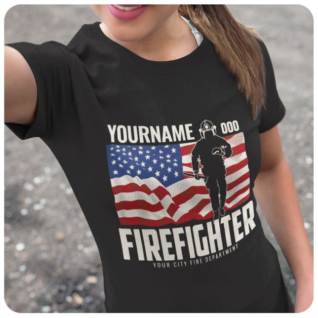 Personalised Firefighter Rescue USA Flag Patriotic T-Shirt (Creator Uploaded)