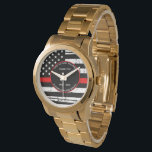 Personalised Firefighter Retirement Thin Red Line Watch<br><div class="desc">Celebrate and show your appreciation to an outstanding Firefighter with this Thin Red Line Firefighter Retirement Watch - American flag design in Police Flag colours , distressed design . Perfect for service awards and Firefighter Retirement gifts, fireman anniversary from the fire department . Personalise with firefighter name, years of service...</div>