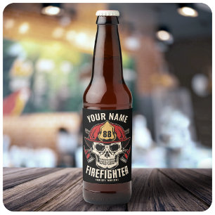 Personalised Firefighter Skull Fireman Fire Dept  Beer Bottle Label