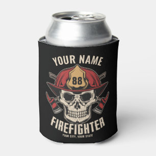 Personalised Firefighter Skull Fireman Fire Dept  Can Cooler