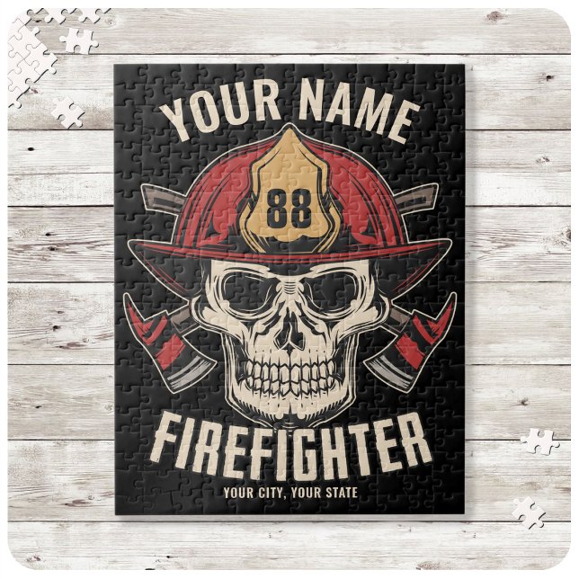 Personalised Firefighter Skull Fireman Fire Dept  Jigsaw Puzzle (Creator Uploaded)