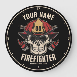 Personalised Firefighter Skull Fireman Fire Dept Large Clock