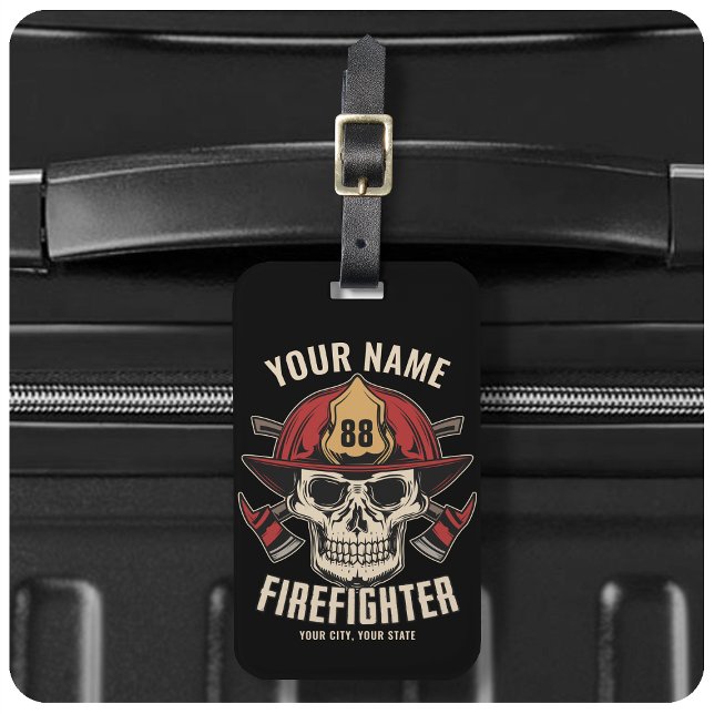 Personalised Firefighter Skull Fireman Fire Dept  Luggage Tag (Creator Uploaded)