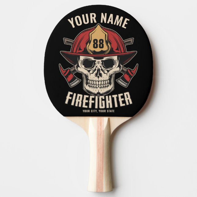 Personalised Firefighter Skull Fireman Fire Dept  Ping Pong Paddle (Front)