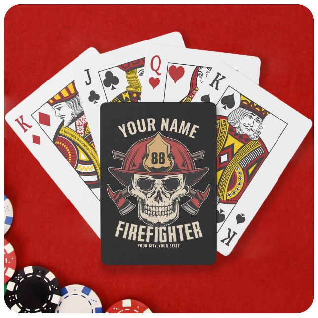 Personalised Firefighter Skull Fireman Fire Dept  Playing Cards (Creator Uploaded)
