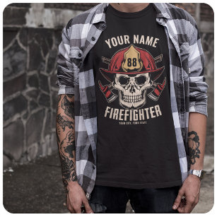 Personalised Firefighter Skull Fireman Fire Dept T-Shirt