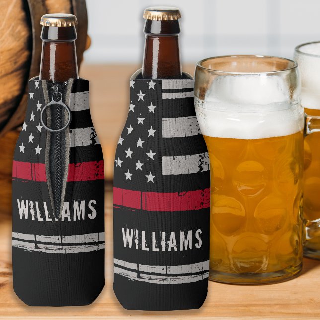 Personalised Firefighter Thin Red Line Bottle Cooler (Creator Uploaded)