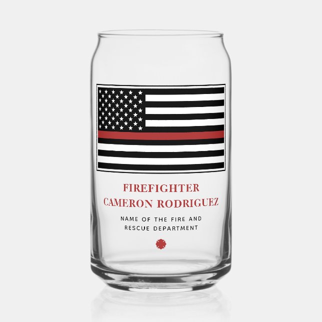 Personalised Firefighter Thin Red Line Fire Rescue Can Glass (Front)