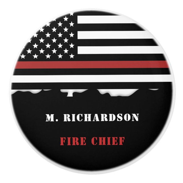 Personalised Firefighter Thin Red Line Fire Rescue Ceramic Knob (Front)