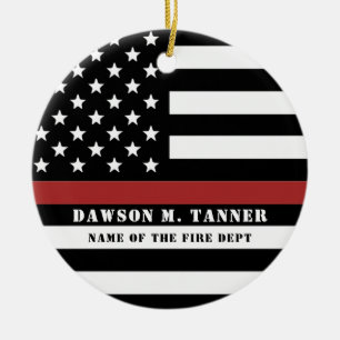 Personalised Firefighter Thin Red Line Fire Rescue Ceramic Tree Decoration