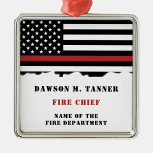 Personalised Firefighter Thin Red Line Fire Rescue Metal Tree Decoration