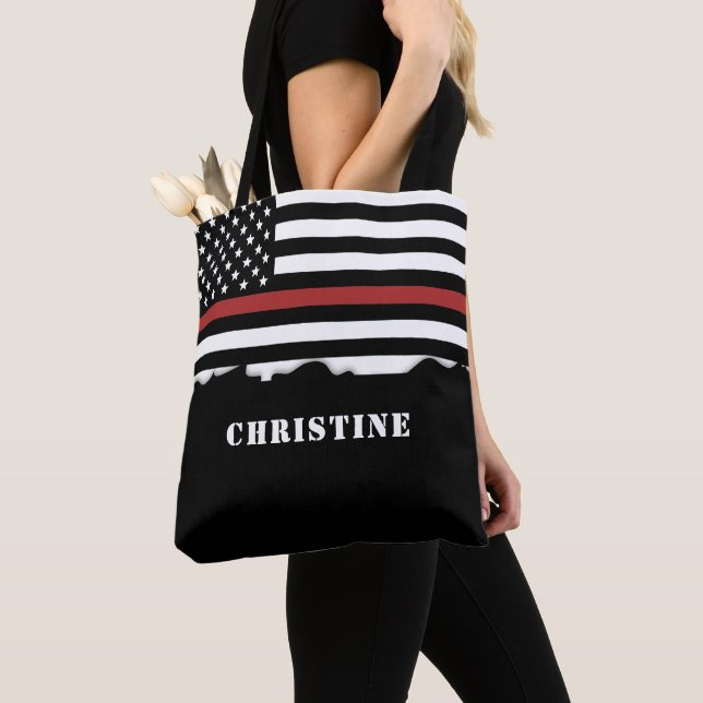 Personalised Firefighter Thin Red Line Fire Rescue Tote Bag (Close Up)