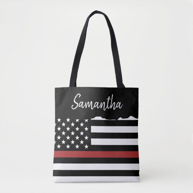Personalised Firefighter Thin Red Line Fire Rescue Tote Bag (Front)