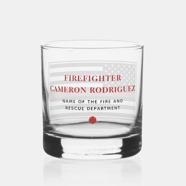 Personalised Firefighter Thin Red Line Fire Rescue Whiskey Glass (Back)